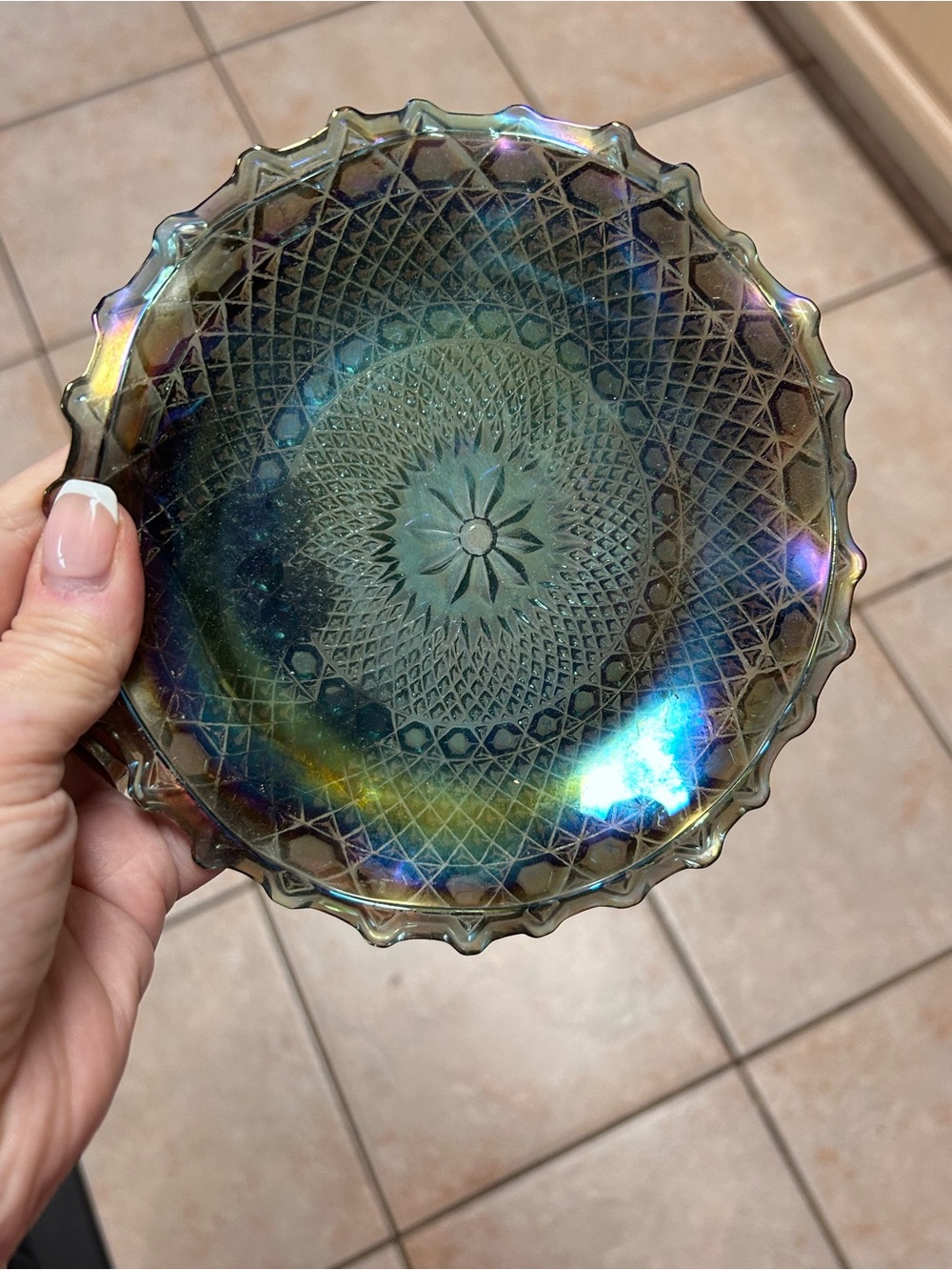 Iridescent Green-Blue Decorative Glass Plate